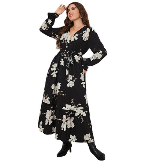 Elegant Petal Sleeve Women's Large Size Dress