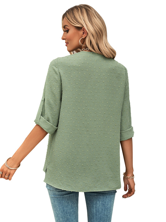 Spring And Summer Women's Clothing Fashion Solid Color Loose V-neck 34 Sleeves Top