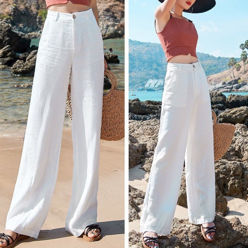 Loose And Thin Cotton And Linen  Drape High-waist Straight Long Pants