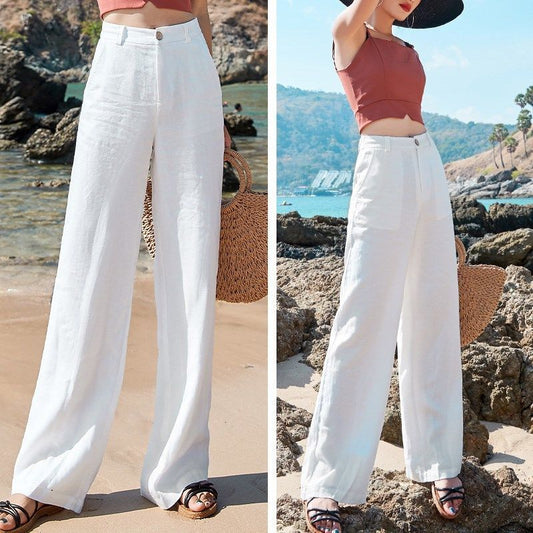 Loose And Thin Cotton And Linen  Drape High-waist Straight Long Pants