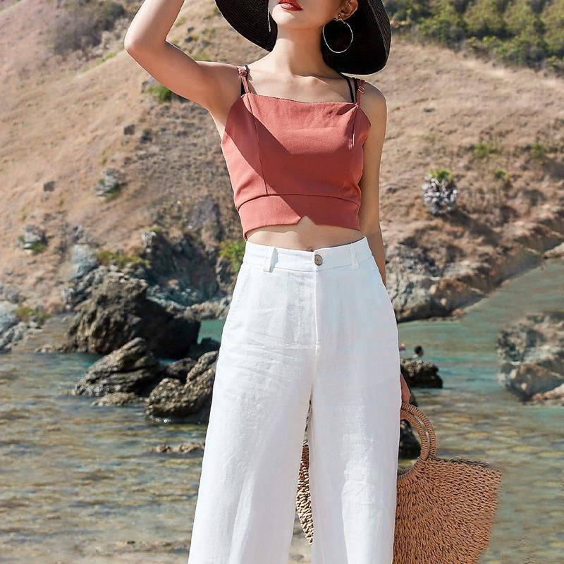 Loose And Thin Cotton And Linen  Drape High-waist Straight Long Pants