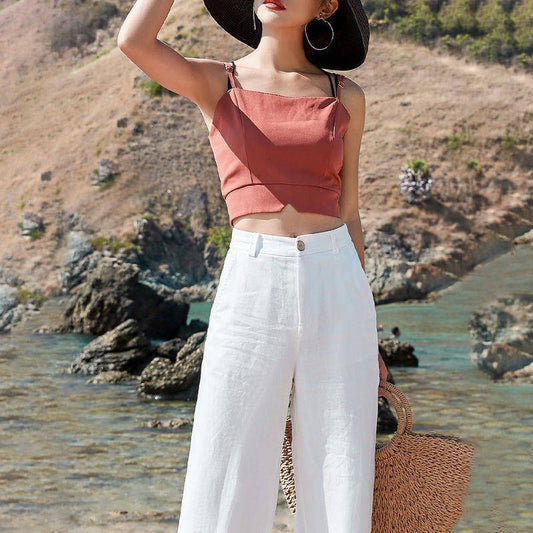 Loose And Thin Cotton And Linen  Drape High-waist Straight Long Pants