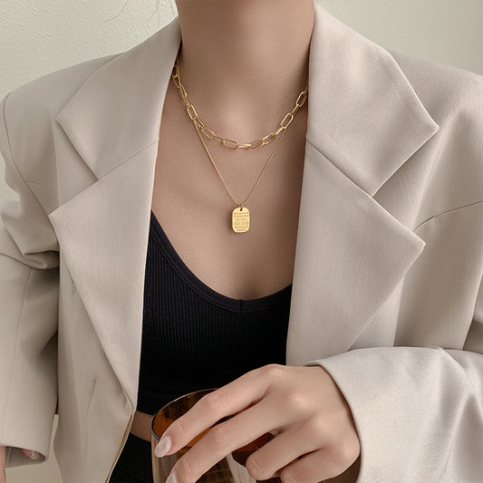 Multi Layer Tag Pendant Necklace For Women 2 Layered
