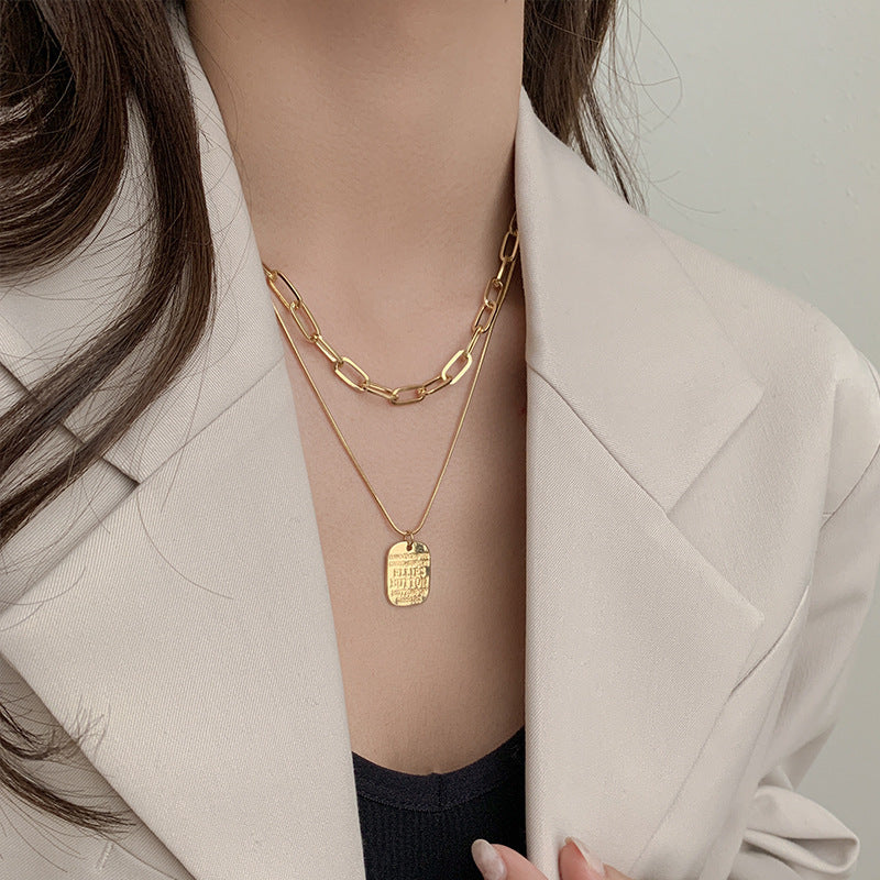 Multi Layer Tag Pendant Necklace For Women 2 Layered