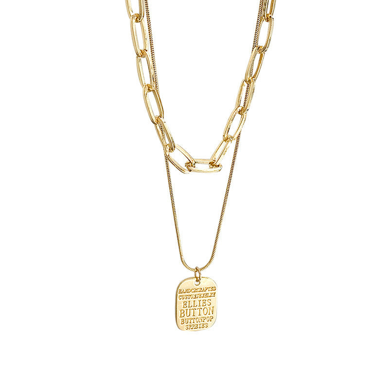 Multi Layer Tag Pendant Necklace For Women 2 Layered