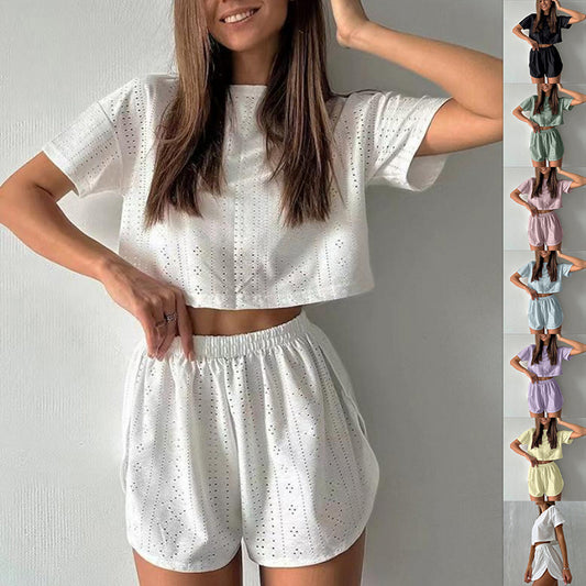 Crop Top And Elastic Slit Shorts Summer Fashion Sport Clothing For Women