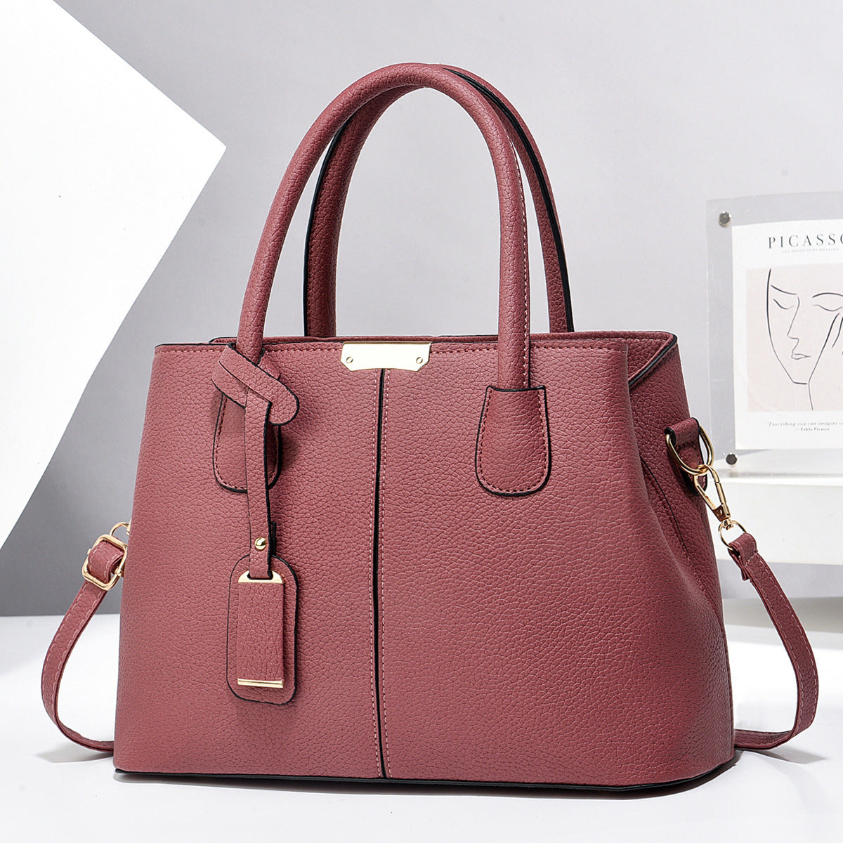 Leather Handbags, Large Capacity Tote Bag, Square Shoulder Bag