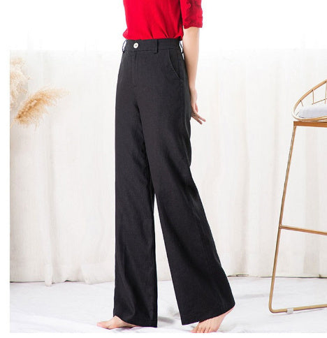Loose And Thin Cotton And Linen  Drape High-waist Straight Long Pants