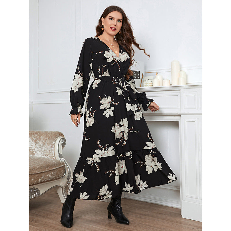 Elegant Petal Sleeve Women's Large Size Dress