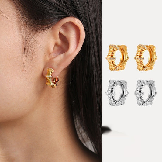 Copper Geometry Fine Zircon-embedded Earrings Women Ear Rings Women