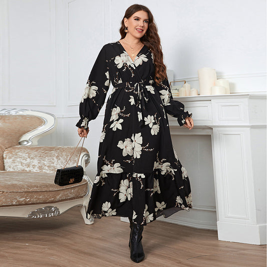 Elegant Petal Sleeve Women's Large Size Dress