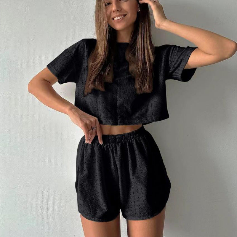 Crop Top And Elastic Slit Shorts Summer Fashion Sport Clothing For Women