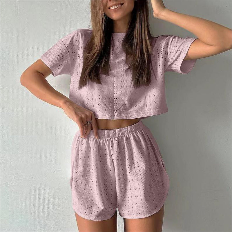 Crop Top And Elastic Slit Shorts Summer Fashion Sport Clothing For Women