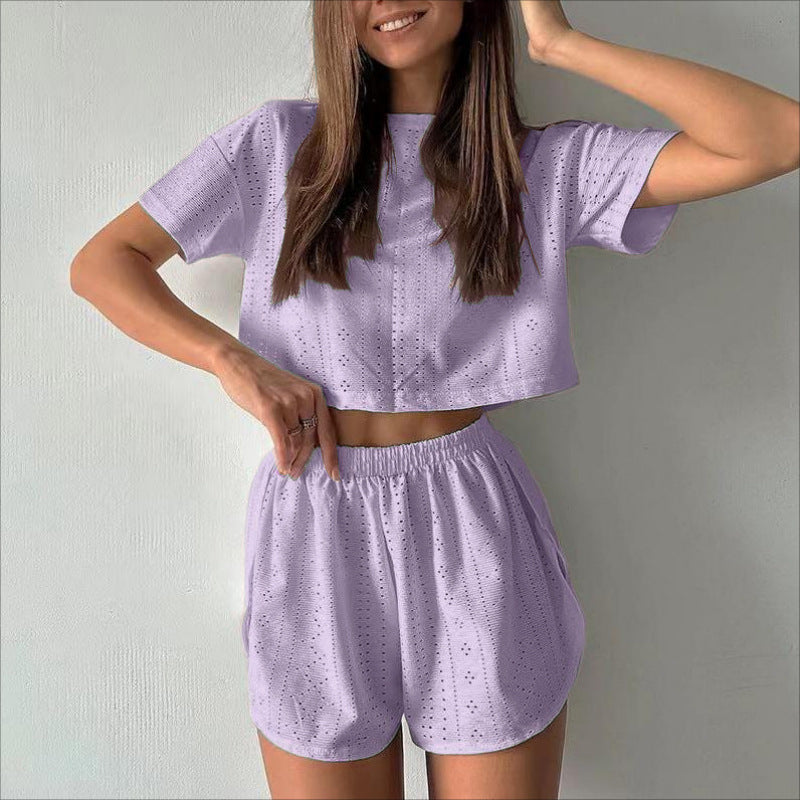 Crop Top And Elastic Slit Shorts Summer Fashion Sport Clothing For Women