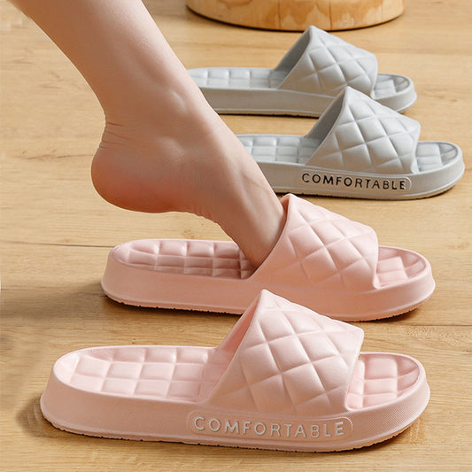 Home Slippers With Plaid Design Soft-soled