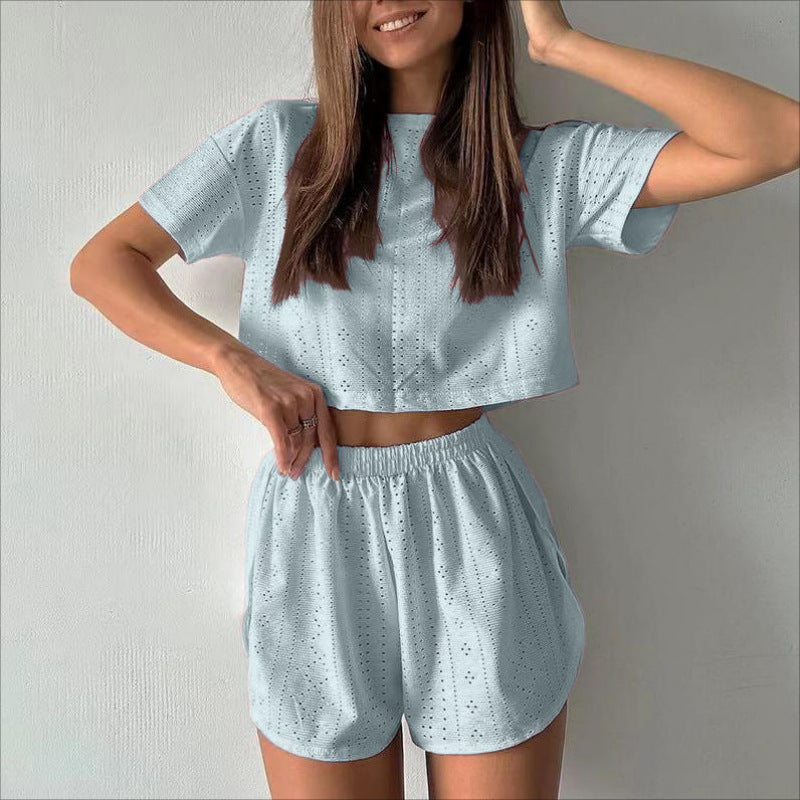 Crop Top And Elastic Slit Shorts Summer Fashion Sport Clothing For Women