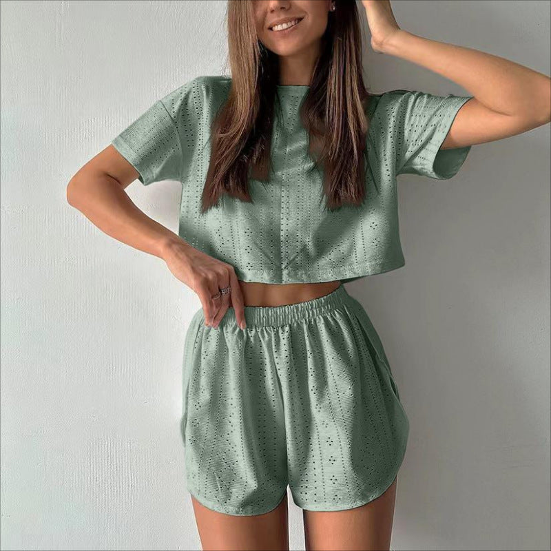 Crop Top And Elastic Slit Shorts Summer Fashion Sport Clothing For Women