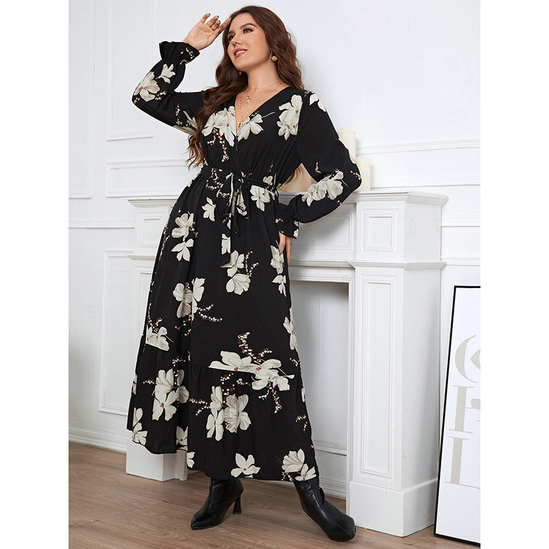 Elegant Petal Sleeve Women's Large Size Dress