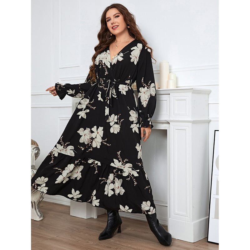 Elegant Petal Sleeve Women's Large Size Dress
