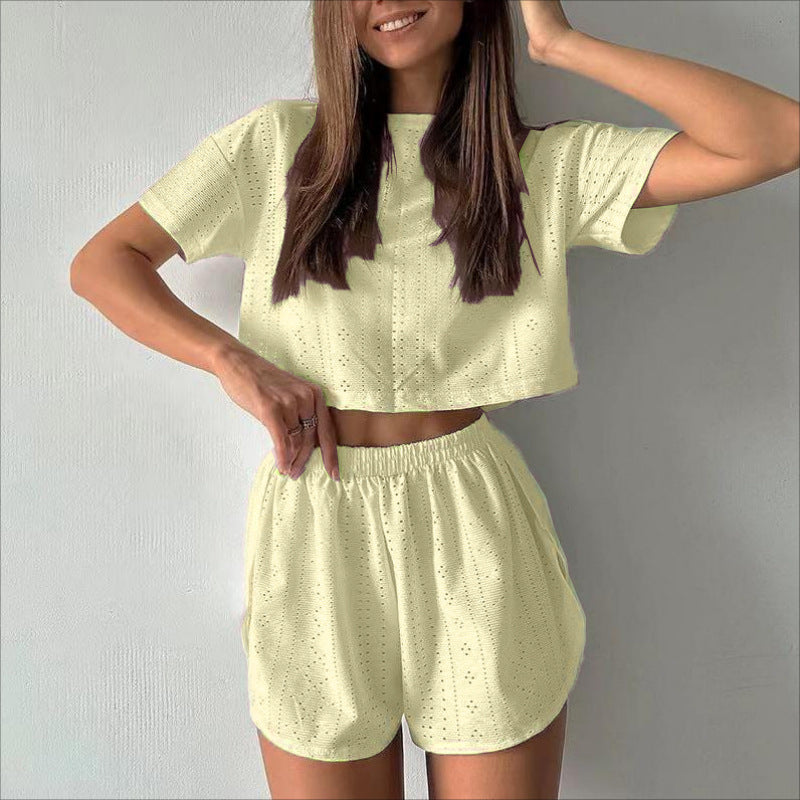 Crop Top And Elastic Slit Shorts Summer Fashion Sport Clothing For Women